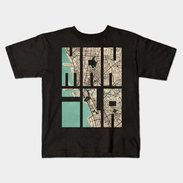 Manila, Philippines City Map Typography - Vintage Kids T-Shirt by deMAP Studio